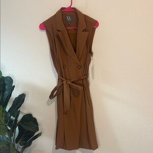 NWT Worthington Brown Sleeveless collared belted button up shirt dress Medium